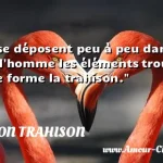 Ainsi se déposent peu à peu dans Ainsi se déposent peu à peu dans un coeur d homme les éléments troubles dont se forme la trahison. CITATION TRAHISON