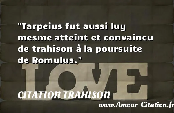 Tarpeius fut aussi luy mesme atteint et convaincu de trahison à la poursuite de Romulus. CITATION TRAHISON
