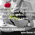  Que cause une injure ordinaire, mais d une main qui nous est chère, elle va frapper droit au cœur.  CITATION TRAHISON