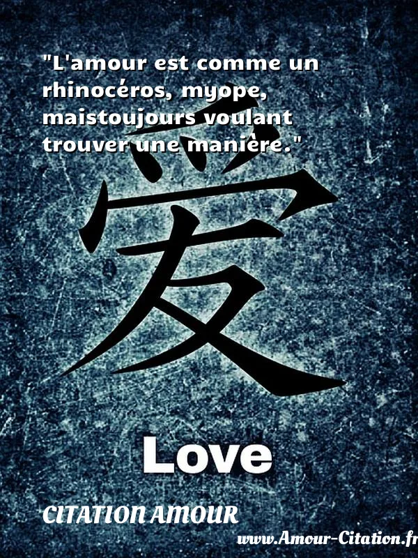 L amour est comme un rhinocéros, myope, maistoujours voulant trouver une manière.  CITATION AMOUR