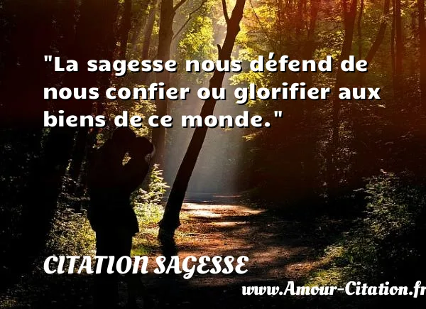 La sagesse nous défend de nous confier ou glorifier aux biens de ce monde. CITATION SAGESSE