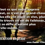  Tout ce que notre sagesse peut, ce n est pas grand-chose; plus elle est aiguë et vive, plus elle trouve en soi de faiblesse, et se défie d autant plus d elle-même.  CITATION SAGESSE