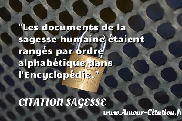 Les documents de la sagesse humaine étaient rangés par ordre alphabétique dans l Encyclopédie. CITATION SAGESSE