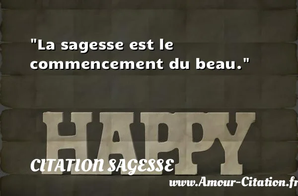 La sagesse est le commencement du beau.  CITATION SAGESSE