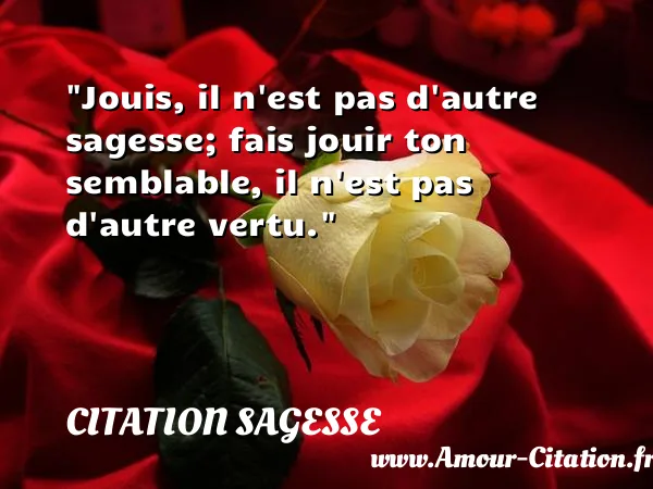 Jouis, il n est pas d autre sagesse; fais jouir ton semblable, il n est pas d autre vertu.  CITATION SAGESSE