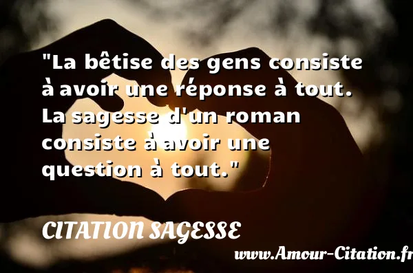 La bêtise des gens consiste à avoir une réponse à tout. La sagesse d un roman consiste à avoir une question à tout.  CITATION SAGESSE