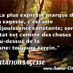  La plus expresse marque de la sagesse, c est une réjouissance constante; son état est comme des choses au-dessus de la lune: toujours serein.  CITATION SAGESSE