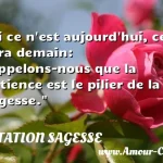 Si ce n est aujourd hui, ce sera demain: rappelons-nous que la patience est le pilier de la sagesse.  CITATION SAGESSE