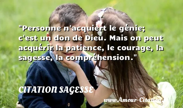 Personne n acquiert le génie; c est un don de Dieu. Mais on peut acquérir la patience, le courage, la sagesse, la compréhension.  CITATION SAGESSE