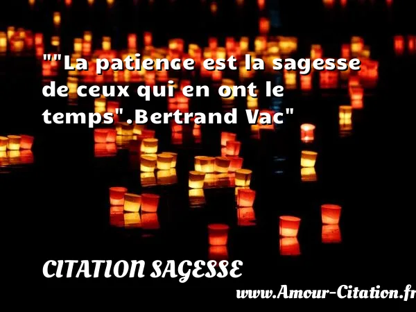 La patience est la sagesse de ceux qui en ont le temps .Bertrand Vac  CITATION SAGESSE