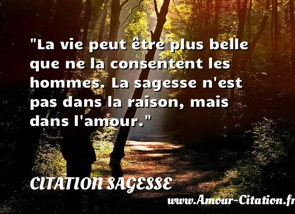 La vie peut être plus belle que ne la consentent les hommes. La sagesse n est pas dans la raison, mais dans l amour.  CITATION SAGESSE