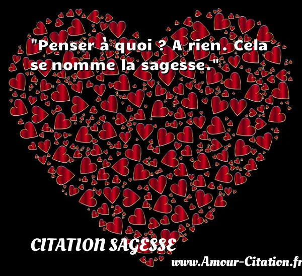 Penser à quoi ? A rien. Cela se nomme la sagesse.  CITATION SAGESSE