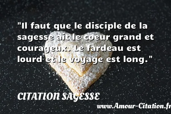 Il faut que le disciple de la sagesse ait le coeur grand et courageux. Le fardeau est lourd et le voyage est long.  CITATION SAGESSE