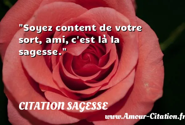 Soyez content de votre sort, ami, c est là la sagesse.  CITATION SAGESSE