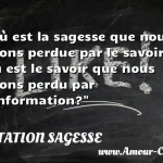  Où est la sagesse que nous avons perdue par le savoir ? Où est le savoir que nous avons perdu par l information?  CITATION SAGESSE