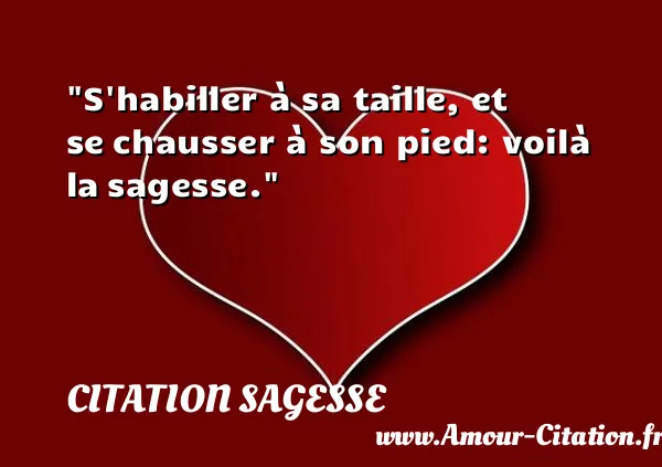 S habiller à sa taille, et se chausser à son pied: voilà la sagesse.  CITATION SAGESSE
