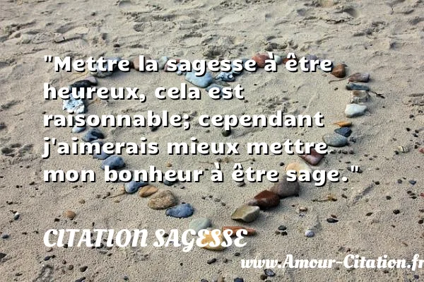Mettre la sagesse à être heureux, cela est raisonnable; cependant j aimerais mieux mettre mon bonheur à être sage.  CITATION SAGESSE