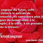  La sagesse du futur, celle qui évitera le suicide de l humanité, ne consistera plus à gagner du temps mais à le remplir, à le vivre, à en prendre toute la mesure.  CITATION SAGESSE