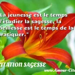 La jeunesse est le temps La jeunesse est le temps d étudier la sagesse, la vieillesse est le temps de la pratiquer. CITATION SAGESSE