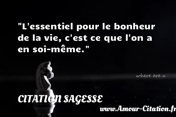 L essentiel pour le bonheur de la vie, c est ce que l on a en soi-même.  CITATION SAGESSE