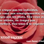  Ne croyez pas les individus, fiez-vous aux enseignements; ne croyez pas les mots, fiez-vous au sens ultime, ne croyez pas l intellect, fiez-vous à la sagesse.  CITATION SAGESSE