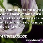  Un homme libre ne pense à aucune chose moins qu à la mort, et sa sagesse est une méditation non de la mort mais de la vie.  CITATION SAGESSE
