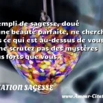  Rempli de sagesse, doué d une beauté parfaite, ne cherchez pas ce qui est au-dessus de vous, et ne scrutez pas des mystères plus forts que vous.  CITATION SAGESSE