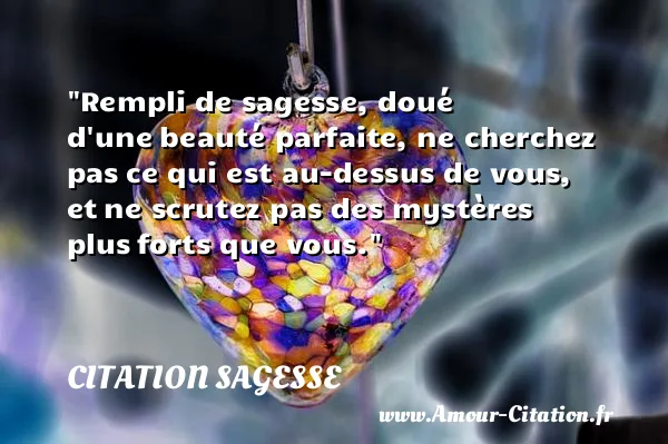 Rempli de sagesse, doué d une beauté parfaite, ne cherchez pas ce qui est au-dessus de vous, et ne scrutez pas des mystères plus forts que vous.  CITATION SAGESSE