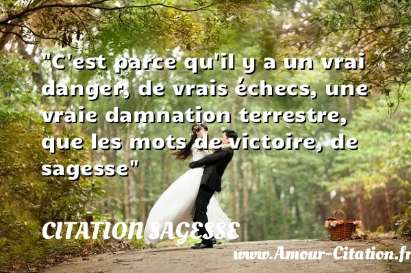 C est parce qu il y a un vrai danger, de vrais échecs, une vraie damnation terrestre, que les mots de victoire, de sagesse  CITATION SAGESSE