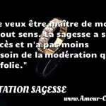  Je veux être maître de moi, à tout sens. La sagesse a ses excès et n a pas moins besoin de la modération que la folie.  CITATION SAGESSE