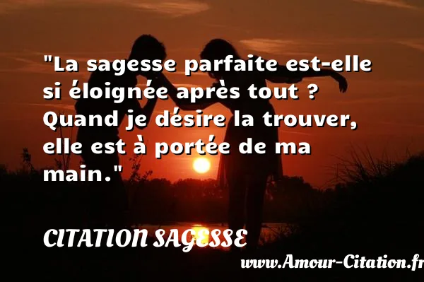 La sagesse parfaite est-elle si éloignée après tout ? Quand je désire la trouver, elle est à portée de ma main. CITATION SAGESSE