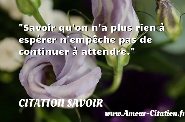 Savoir qu on n a plus rien à espérer n empêche pas de continuer à attendre. CITATION SAVOIR