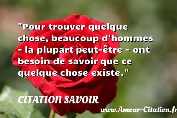 Pour trouver quelque chose, beaucoup d hommes - la plupart peut-être - ont besoin de savoir que ce quelque chose existe.  CITATION SAVOIR