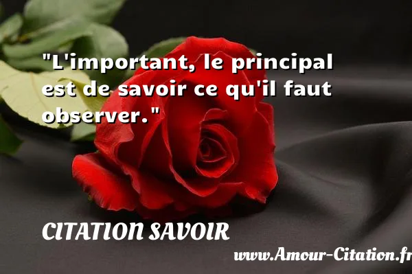 L important, le principal est de savoir ce qu il faut observer.  CITATION SAVOIR