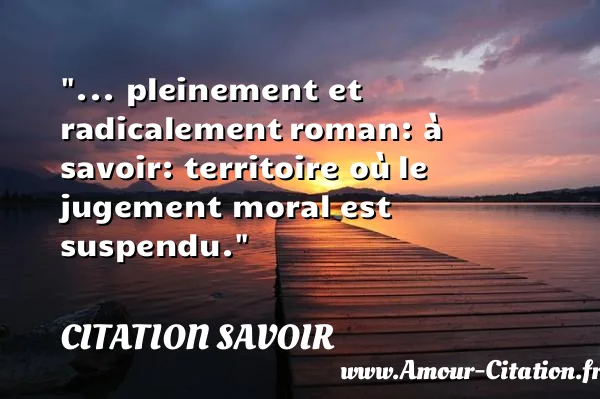 ... pleinement et radicalement roman: à savoir: territoire où le jugement moral est suspendu. CITATION SAVOIR