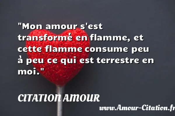 Mon amour s est transformé en flamme, et cette flamme consume peu à peu ce qui est terrestre en moi. CITATION AMOUR