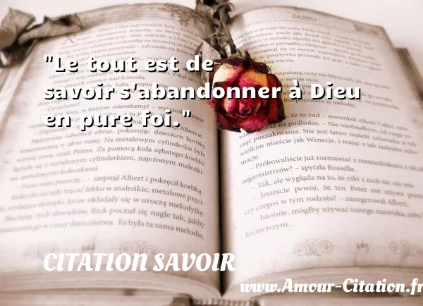 Le tout est de savoir s abandonner à Dieu en pure foi.  CITATION SAVOIR