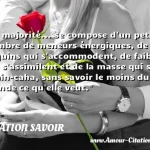  La majorité... se compose d un petit nombre de meneurs énergiques, de coquins qui s accommodent, de faibles qui s assimilent et de la masse qui suit cahin-caha, sans savoir le moins du monde ce qu elle veut.  CITATION SAVOIR