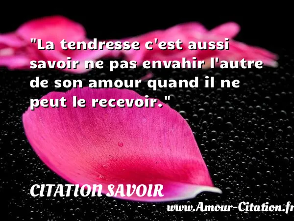 La tendresse c est aussi savoir ne pas envahir l autre de son amour quand il ne peut le recevoir. CITATION SAVOIR