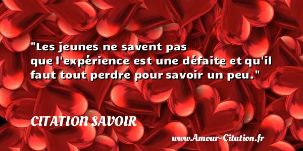 Les jeunes ne savent pas que l expérience est une défaite et qu il faut tout perdre pour savoir un peu.  CITATION SAVOIR