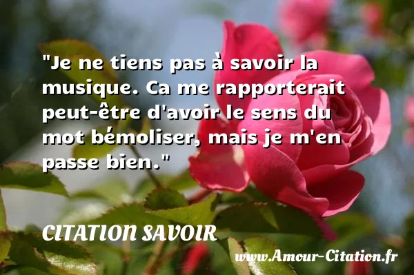 Je ne tiens pas à savoir la musique. Ca me rapporterait peut-être d avoir le sens du mot bémoliser, mais je m en passe bien. CITATION SAVOIR