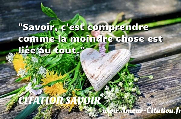Savoir, c est comprendre comme la moindre chose est liée au tout. CITATION SAVOIR