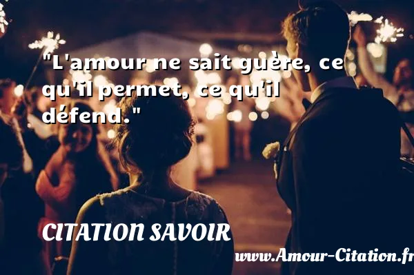 L amour ne sait guère, ce qu il permet, ce qu il défend. CITATION SAVOIR