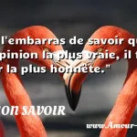  Dans l embarras de savoir quelle est l opinion la plus vraie, il faut choisir la plus honnête.  CITATION SAVOIR