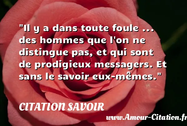 Il y a dans toute foule ... des hommes que l on ne distingue pas, et qui sont de prodigieux messagers. Et sans le savoir eux-mêmes. CITATION SAVOIR