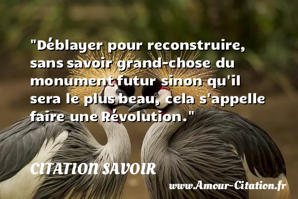 Déblayer pour reconstruire, sans savoir grand-chose du monument futur sinon qu il sera le plus beau, cela s appelle faire une Révolution. CITATION SAVOIR