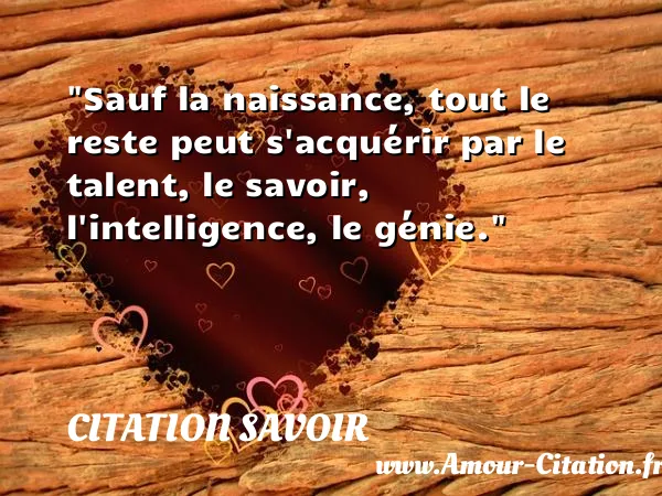 Sauf la naissance, tout le reste peut s acquérir par le talent, le savoir, l intelligence, le génie. CITATION SAVOIR