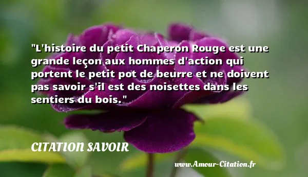 L histoire du petit Chaperon Rouge est une grande leçon aux hommes d action qui portent le petit pot de beurre et ne doivent pas savoir s il est des noisettes dans les sentiers du bois. CITATION SAVOIR