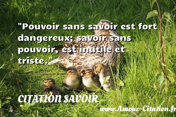 Pouvoir sans savoir est fort dangereux; savoir sans pouvoir, est inutile et triste.  CITATION SAVOIR