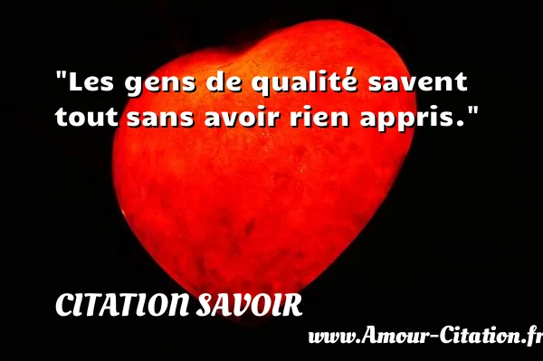 Les gens de qualité savent tout sans avoir rien appris. CITATION SAVOIR
